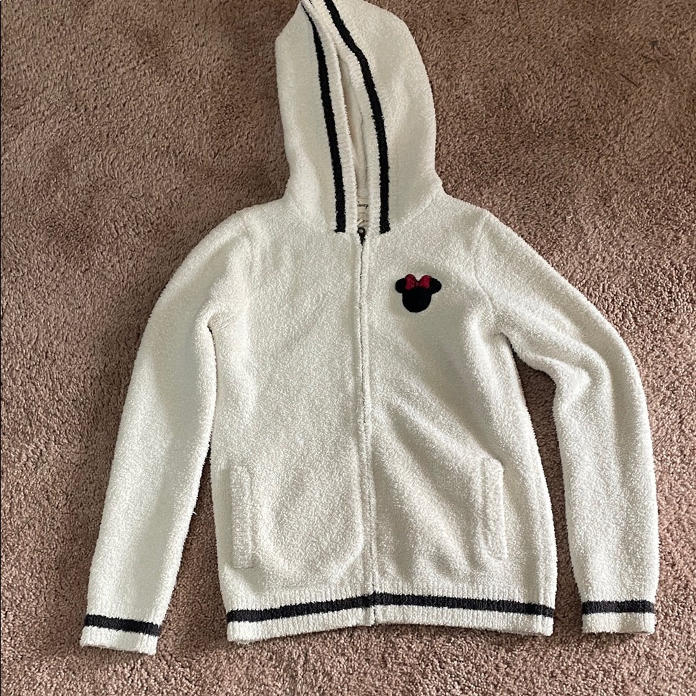Barefoot Dreams Disney Minnie Mouse Cream Zip Hoodie with Black Trim